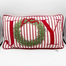 Joy with Wreath Throw Pillow Cover Farmhouse Christmas Decor Red Stripe Raz - €21,41 EUR
