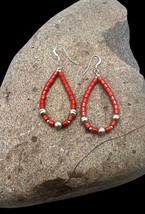 Santo Domingo Sterling Natural Mediterranean Coral Heishi Bead Dangle Earrings - £44.09 GBP