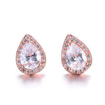 Clear Crystal &amp; Cubic Zirconia 18K Rose Gold-Plated Halo Teardrop Stud Earrings - £11.18 GBP