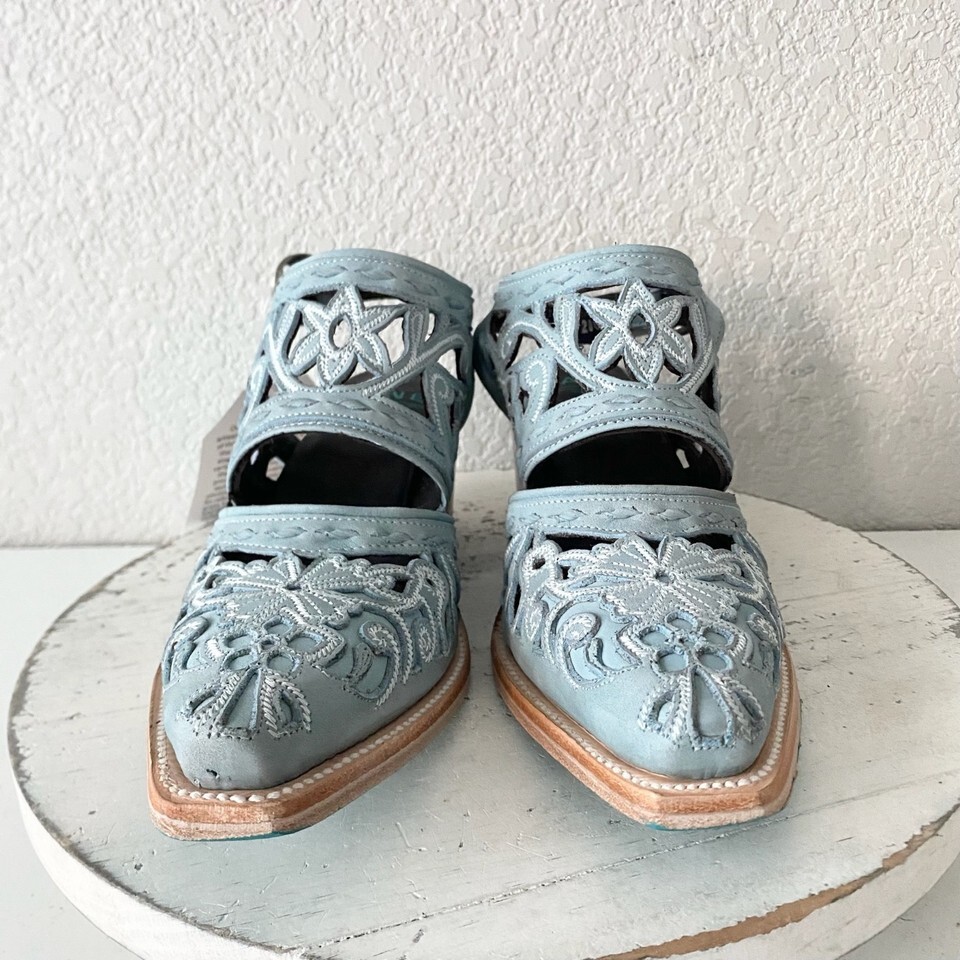 Lane SHALEY Robin Mule Blue Cowboy Boots Womens 6 Cowgirl Western Short Ankle Item image 5