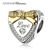 925 Sterling Silver CZ Pave 18kt Gold Bow Sparkling Love Heart Charms Fit Women  - £41.15 GBP