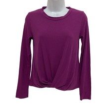 1901 Shirt Girls Size Large 10/12 Twist Front Hem Purple Ribbed Long Sleeve - £6.65 GBP