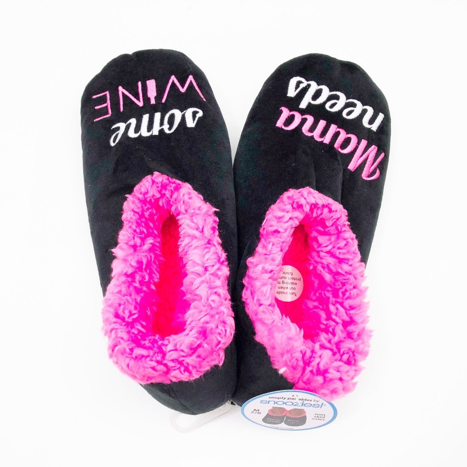 Snoozies Women's Mama Needs Some Wine Non Skid Soles Medium 7/8  Black Item image 5