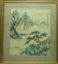 Vintage Chinese Signed Painting Red Master Seal Fisherman Boat on Lake 2... - £141.71 GBP