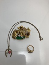 Good Luck Gambling Jewelry Bling AJC Brooch 15” Necklace &amp; Size 5 Lucky “7” Ring - £16.35 GBP