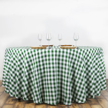 Green -  120&quot; Round Polyester Tablecloths Perfect Picnic Checkered - £38.26 GBP