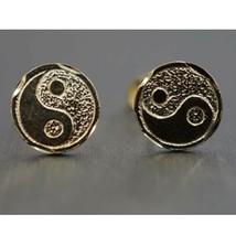 14K Oro Amarillo Chapado Plata Corte Diamante Yin Yang Mujer Pendientes De Venta - £31.73 GBP