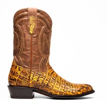 Marco Di Milano Genuine Caiman Belly Skin Cowboy Boot phoenix Mustard Brown image 9