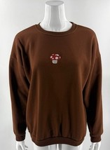 Womens Sweatshirt Top Size Small Brown Embroidered Mushroom Pullover - $219.76 MXN