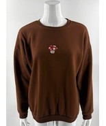 Womens Sweatshirt Top Size Small Brown Embroidered Mushroom Pullover - $219.76 MXN