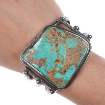 6.5&quot; 40&#39;s-50&#39;s Navajo stamped silver cuff bracelet with large turquoise - £980.67 GBP