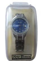 BERNINI Design 1990’s Men’s Steel Blue Face Gemmed Watch vtd - £43.01 GBP