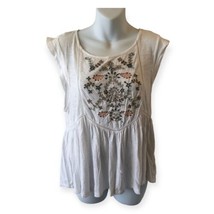 Lucky Brand Top Womens Medium White Embroidered Boho Short Sleeve Tee Ca... - $14.90