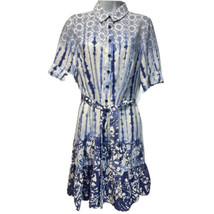 Peter Som Blue Tie Dye Button Up Belted Short Sleeve Dress Size 4 - £21.79 GBP
