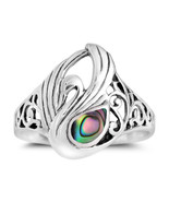 Majestic Swirl Swan Abalone Shell Wings Sterling Silver Ring-6 - £11.10 GBP