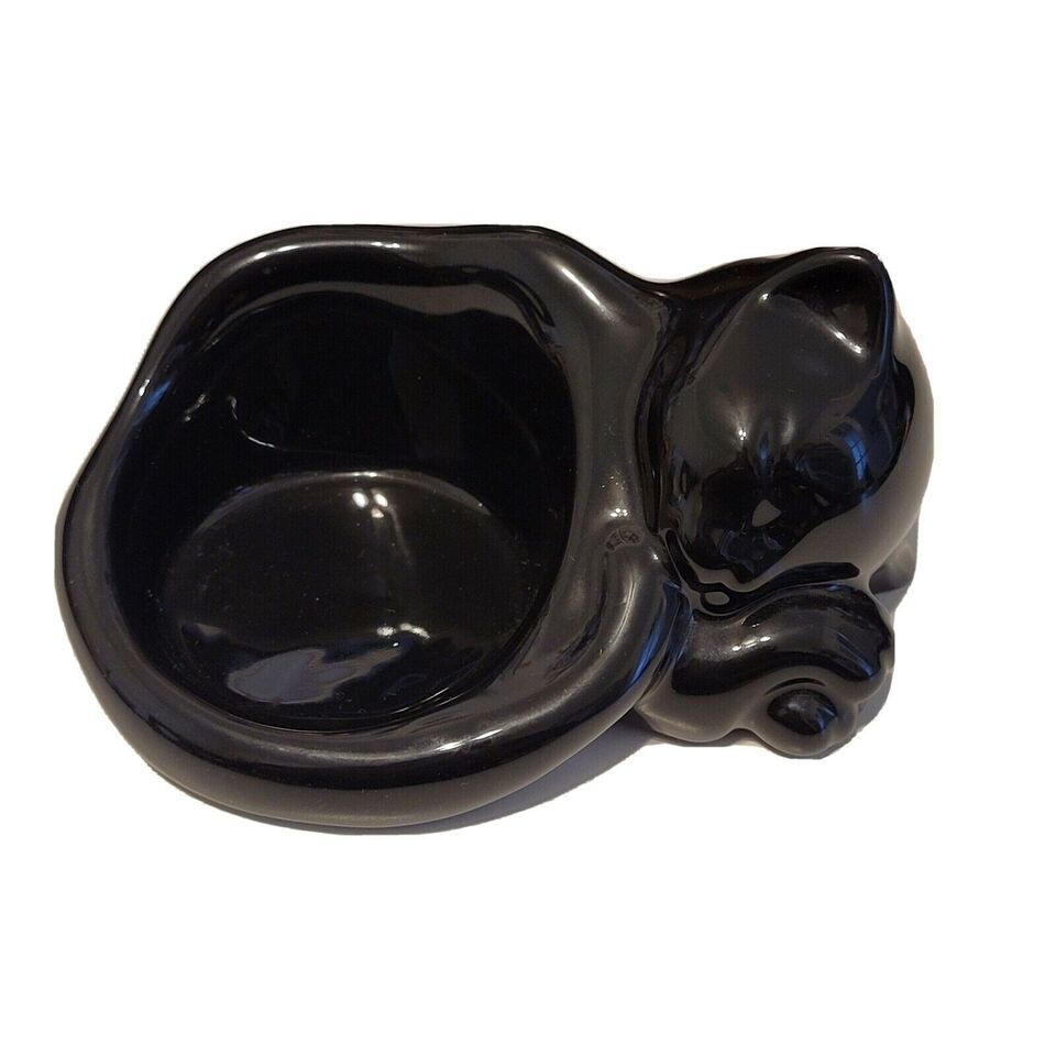 Primary image for Partylite Ceramic Black Cat KITTEN Tealight Holder Sleeping P90013 Halloween