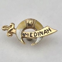 Medinah Pin Vintage Saber Crescent Moon Sword Small Good Tone Enamel Scr... - $9.95