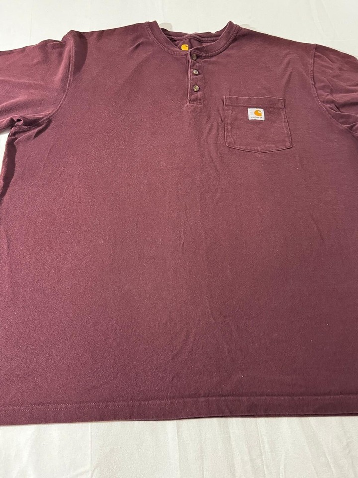 Carhartt K84 PRT Men's Size 2XL Burgundy Cotton Short Sleeve Henley T-Shirt Item image 6