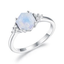 Kuoit 585 Rose Gold Rainbow Moonstone Gemstone Ring for Women 925 Sterling Silve - £24.88 GBP