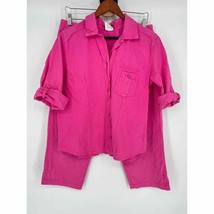Vintage LA Seat Covers Outfit Set Sz Women&#39;s M Pink Shirt Cropped Pants - £31.34 GBP