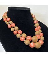 Vintage 50s Peach Plastic &amp; Wood Beaded Necklace Double Strand Chunky 18&#39; - $26.17 CAD