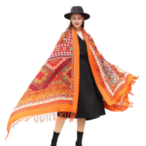Anyyou Scarf 100% Merino Wool Red-Orange Silk Satin Large Winter Pashmina Shawl - £68.04 GBP