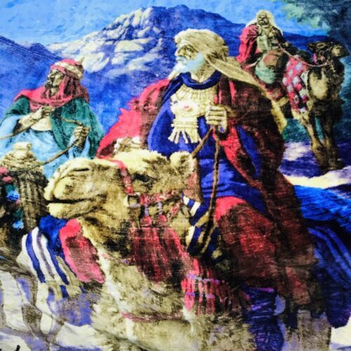Vintage Gauthier 3 Wise Men Fleece Blanket Holy Religious  59” X 50” Northwest - £34.79 GBP