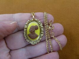 CA30-59 RARE African American LADY yellow + brown CAMEO brass Pendant ne... - $18.89