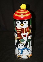 Old Vintage Penguins of Madagascar &amp; Seal Litho Metal Tin Can Storage Container - £15.45 GBP