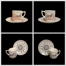 Vintage N. Leontaritis 2-Espresso Cups &amp; 2-Saucers Horse Chariot Greece - £18.99 GBP