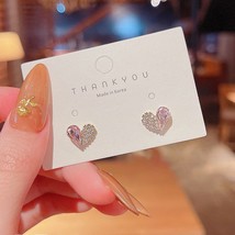 Fashion Rhinestone Stitching Heart Small Stud Earrings Pink Girls Daily Wear Ear - £10.56 GBP