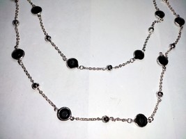 Alfani Black And Silver Beaded 58 inch Long Necklace Silver Tone Chain - $15.20