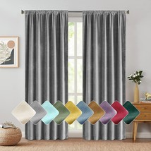 Grey Velvet Drapes 120 Inch Long Bedroom Window Curtains Rod Pocket Window - £61.50 GBP