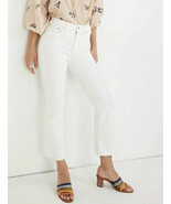 MADEWELL Cali Demi Boot Jeans Pure White Raw Hem High Rise Mini Flare Si... - $45.27 CAD