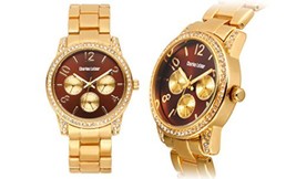 NEW Charles Latour 10018-GLDBRN Women&#39;s Chaplet Multi-Function Brown Dial Watch - £33.19 GBP