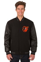 MLB Baltimore Orioles Wool Leather Reversible Jacket Front Patch Logos Black JHD - £173.11 GBP