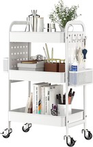  3-Tier Rolling cart, Utility Storage Cart with DIY Dual Pegboards, Art Craft Tr - £71.05 GBP