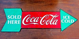 Ice Cold Coca Cola Sold Here Arrow Shaped Metal Sign 26" Long - $14.80