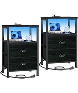 Furologee Nightstands Set Of 2, End Tables With Charging Station And, Bl... - $103.95