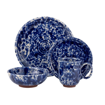 Splatter 16-Piece Casual Blue Stoneware Dinnerware Set (Service for 4) - £48.28 GBP