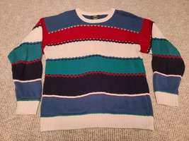 Jantzen Color Block Striped L Sweater 90s Made In USA VTG White Teal Preppy - $23.02