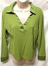 Trixie &amp; Lulu Womens Sz L Olive Green Knit Shirt Long Sleeve Satin trim &amp; collar - £8.52 GBP