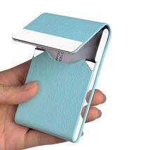 JuneLsy Professional Business Card Holder Case PU Leather Metal Name Card Holder - £7.89 GBP