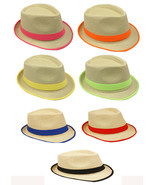 Fedora Hat Trilby - Neon Colors, Straw Fedora Fashion Hat - £9.15 GBP