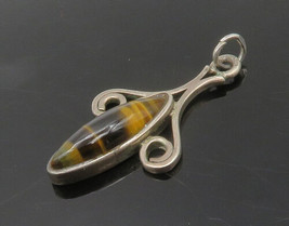 MEXICO 925 Sterling Silver - Vintage Tiger&#39;s Eye Swirl Pendant - PT13648 - £25.33 GBP