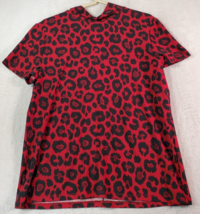 Anne Klein T Shirt Top Women Large Red Animal Print Short Casual Sleeve Back Zip - £18.63 GBP