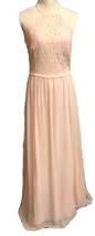 Levkoff Dress Powder Pink Chiffon Maxi Lace Halter Formal Bridesmaid Prom 12 - £19.42 GBP