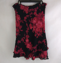 Phool Women&#39;s Black Ruffled Skirt With Red Beaded Floral Designs Size Large - £12.38 GBP