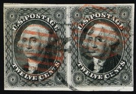 17, Used 12¢ VF Pair With Red Cancels CV $660.00 * Stuart Katz - £319.74 GBP