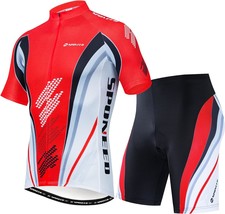Cycling Shirts And Shorts Set For Men With Padded Bike Pants And Bicycle... - £61.66 GBP